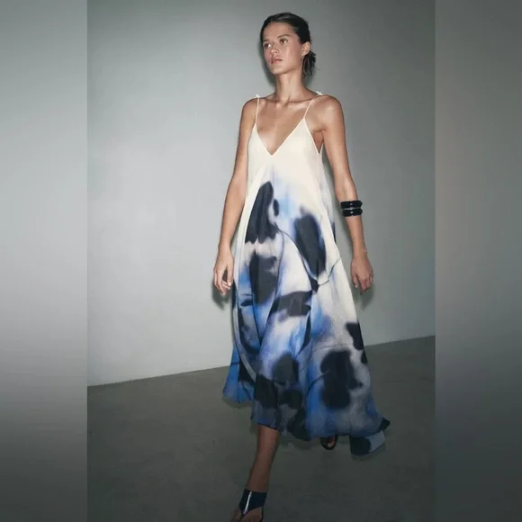 NET ZARA 100% RAMIE PRINT DRESS ZW COLLECTION - Picture 3 of 15